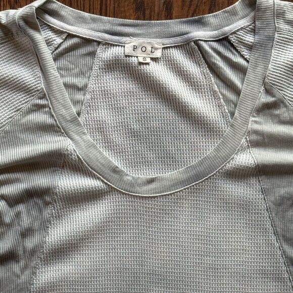 POL Women’s Blouse Tunic Top Size Small Sage Green Grey Waffle Tie Dye Oversized - Picture 2 of 9